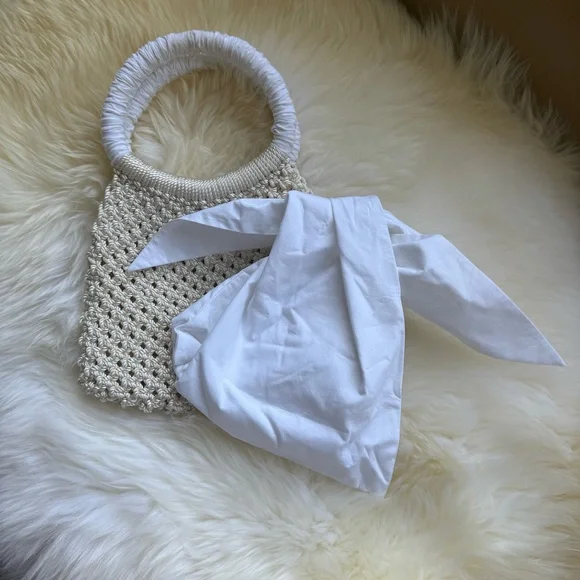 NWT Merlette Maris Crochet Macrame White Handle Mini Bag Purse - Picture 4 of 13